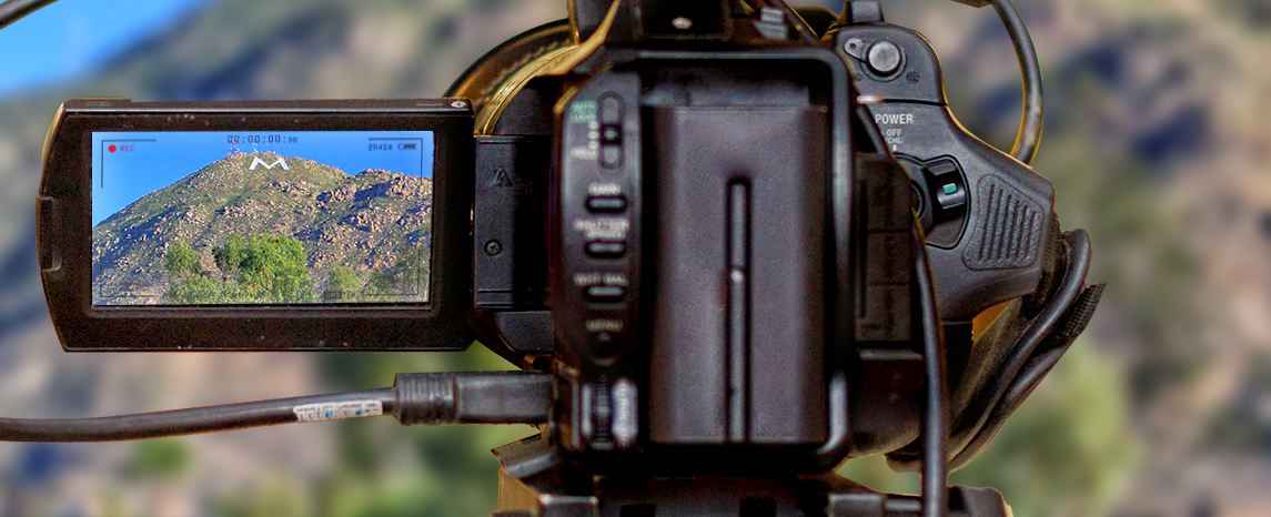 Looking through a video camera at Box Springs Mountain.