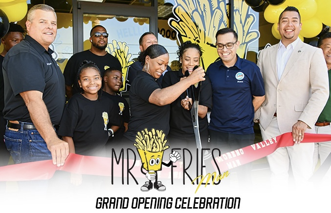 Mayor Gutierrez Moreno Valley City Council members ar the ribbon cutting of Mr. Fries Man.