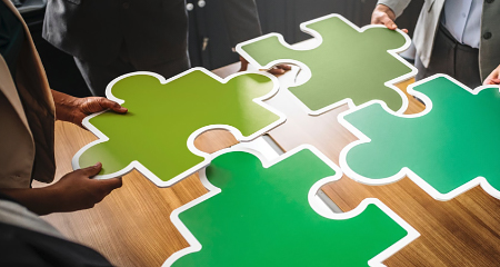 Giant green puzzle pieces.